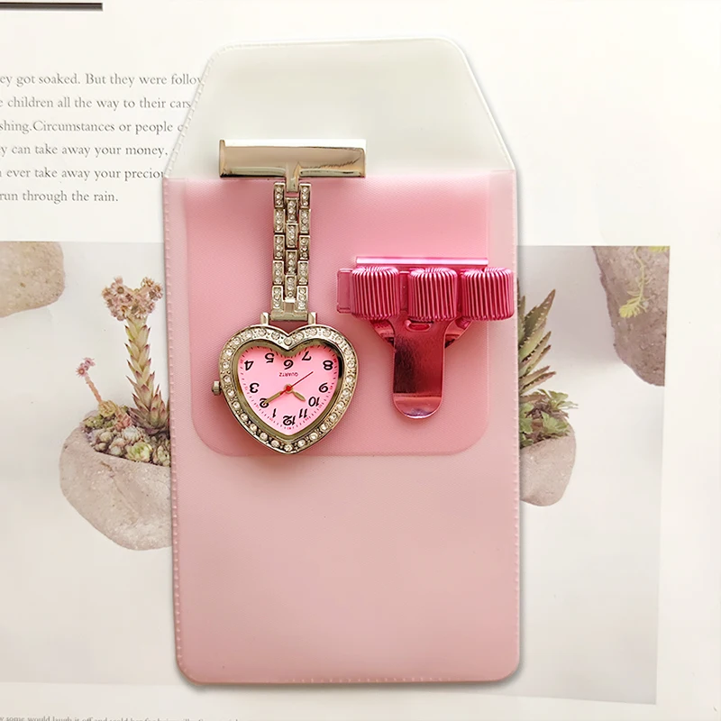 Glitter Nurse FOB watch sparkle Nurse Pocket Watch Egg jojo Pen Holder Heart diamond Brooch Medical Clock Pink graduation Gift