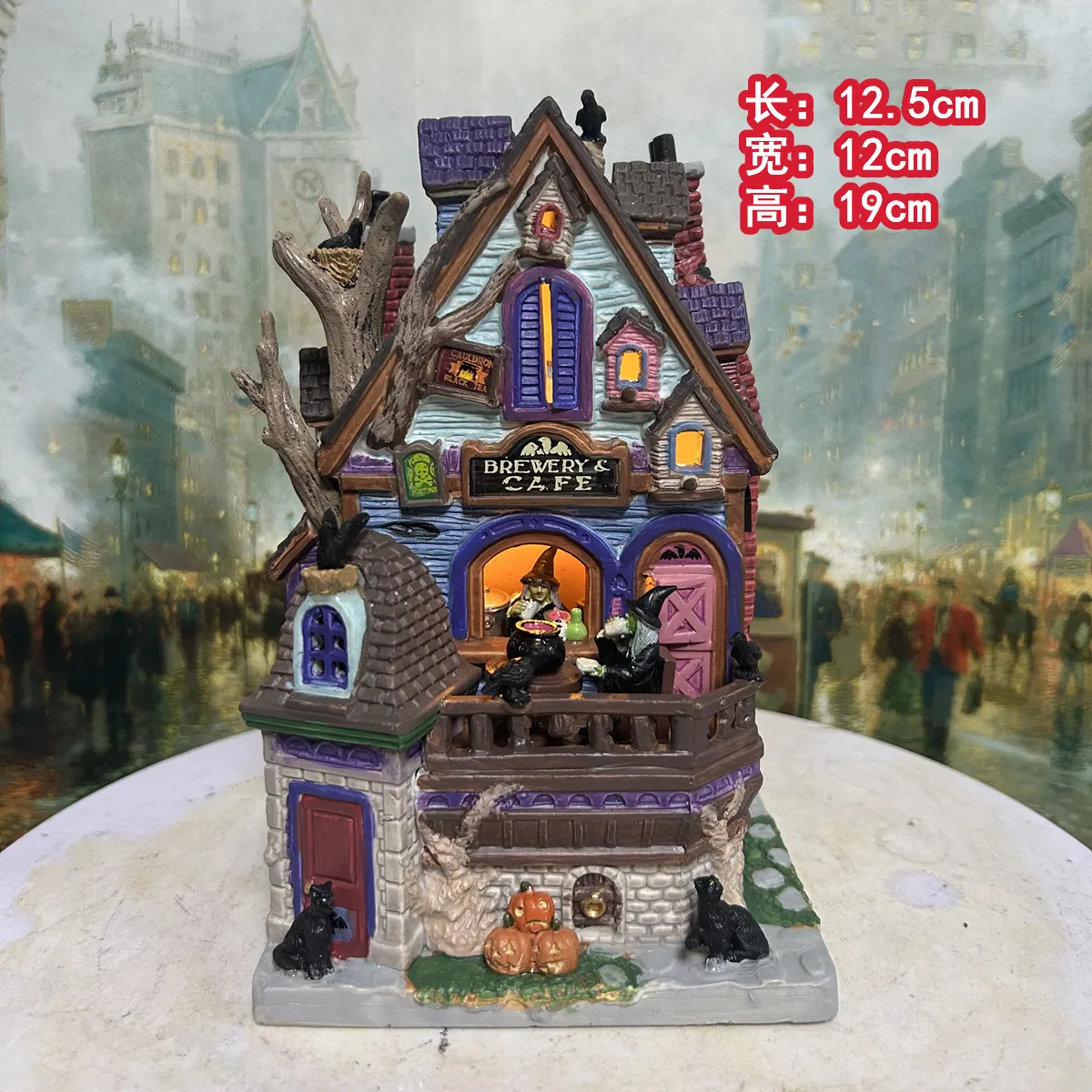 Ceramic Halloween Witch Brewery Cafe House Figurine Spooky Pub Building Statue Desktop Ornament Holiday Home Tabletop Decor Gift