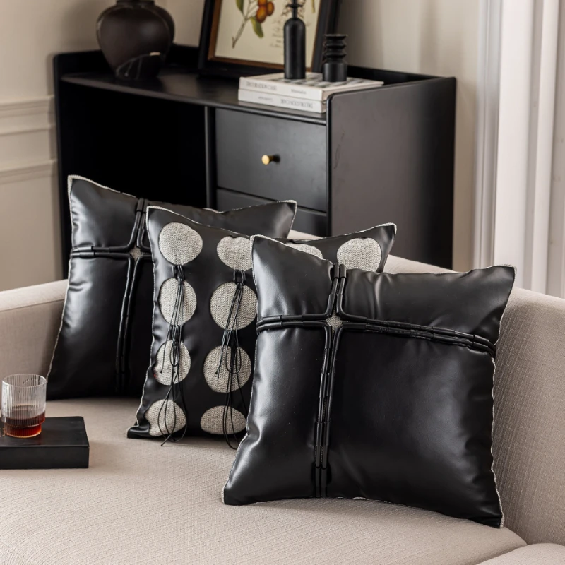 

Чехол для декоративной подушки 45x45 см из черной кожи, в скандинавском стиле, легкий люкс, для дома, декоративная наволочка, новинка 2026 года