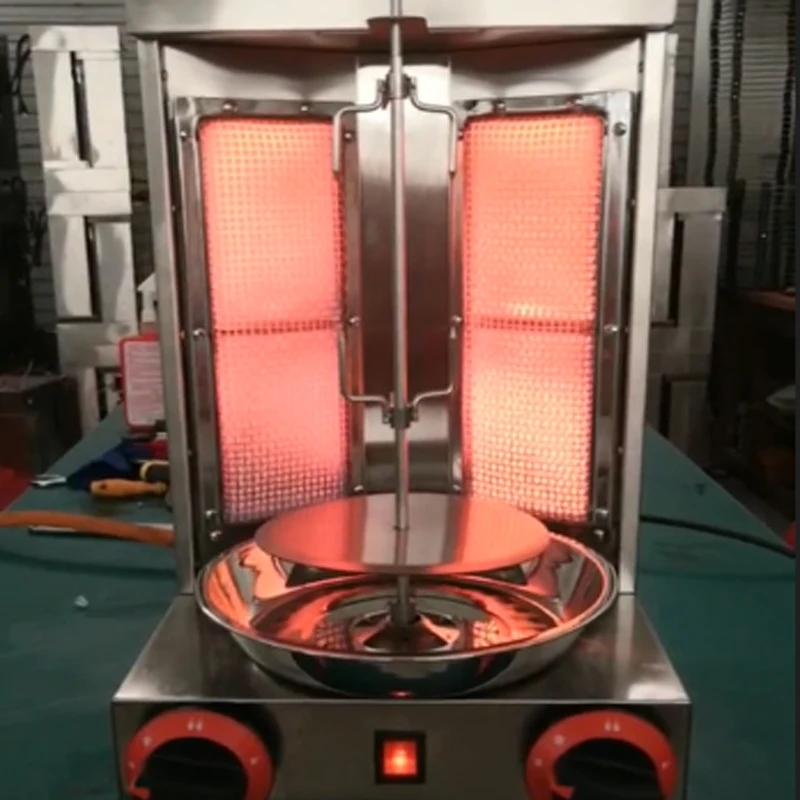 LPG Shawarma Grill Doner Kebab Machine Tacos Rotisserie 220V Stainless Steel Vertical BBQ Shawarma Oven Chicken Spit Roaster