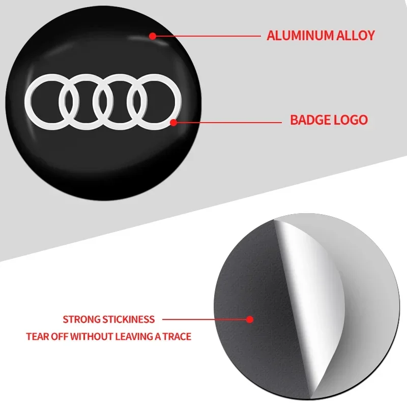 4Pcs Aluminum Metal Emblem Car Wheel Center Hub Caps Sticker Badge For Audi A5 A6 C6 C5 A1 A7 A8 Q2 Q3 S3 A4 B5 B6 A3 8P 8V 8L view 6