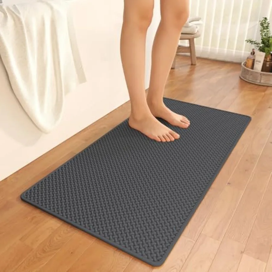 

Bathroom Rugs Non Slip Extra Soft Absorbent Quick Dry Bath Mats Foam Weave Texture Thin Bath Rugs Washable with Rubber Backing