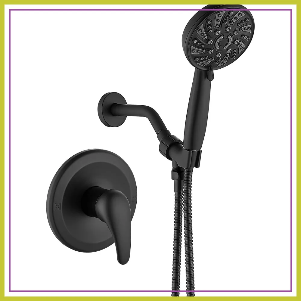 

Single-Handle Shower Faucet Set with Valve, 6-Mode Handheld, Matte Black