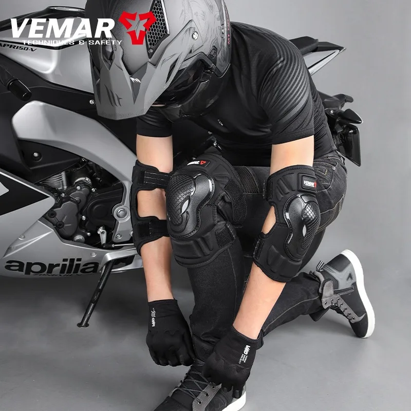 VEMAR Motocross Knee Pads Professional Anti-Fall Breathable Cycling Riding Leg Guard with Elbow Protectors M-L Set/Pair