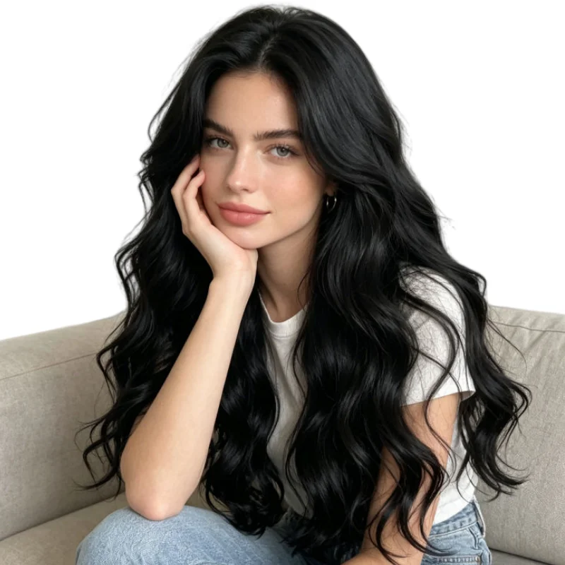 Synthetic 55cm Long Curly Hair Piece, One-Piece Wig, Multiple Colors Available, High-Temperature Fiber Invisible Hair Extension, Versatile Seamless Volumizing Hair Piece for Women