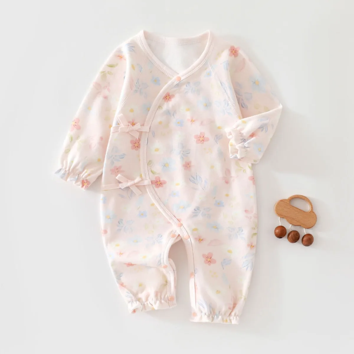 Baby Side Snaps Romper Soft Breathable Cotton All Seasons Onesie Long Sleeve Floral Print Unisex Bodysuit for Boys Girls 0-6M