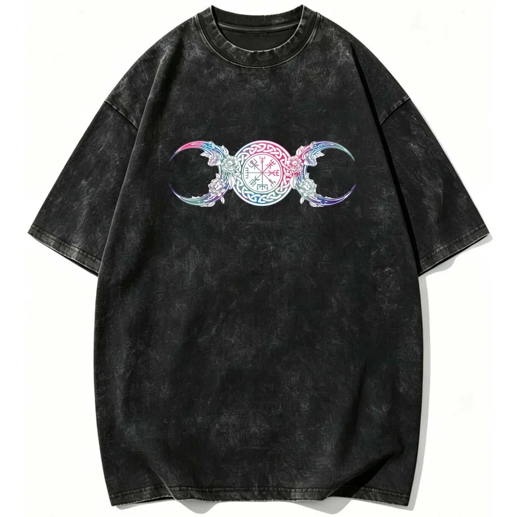 CLOOCL Retro Style Dragon Moon Symbol Pattern Print Printed T-Shirts Vintage Shirts Summer Tees Casual Tops Mens Clothing