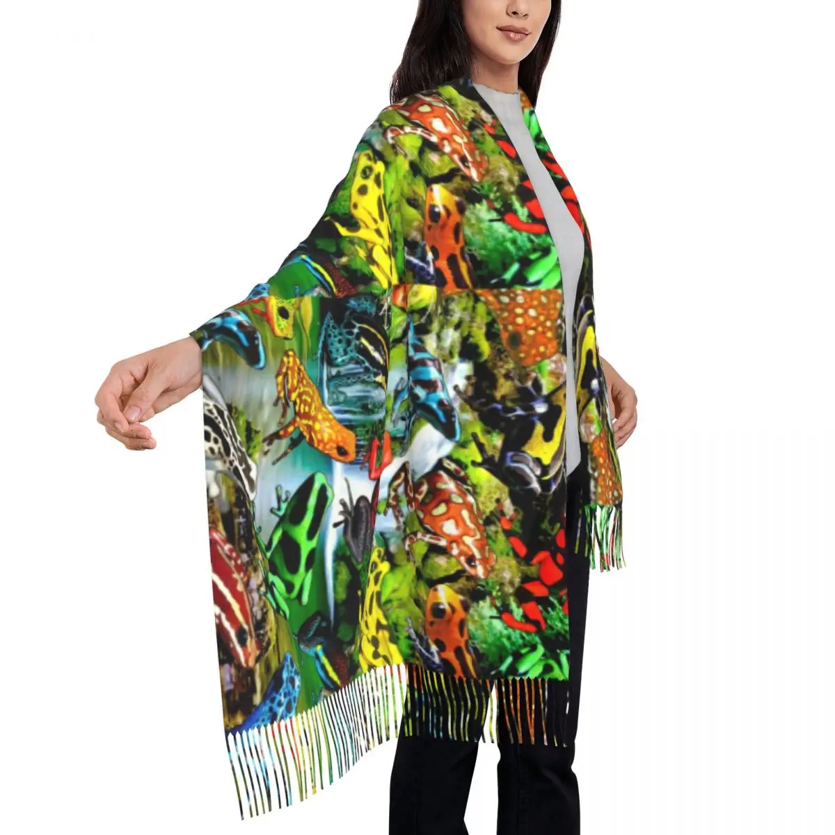 Rainforest Frog Scarf Colorful Poison Frogs Warm Soft Shawls and Wrap with Tassel Female Cool Headwear Scarves Autumn Bufanda