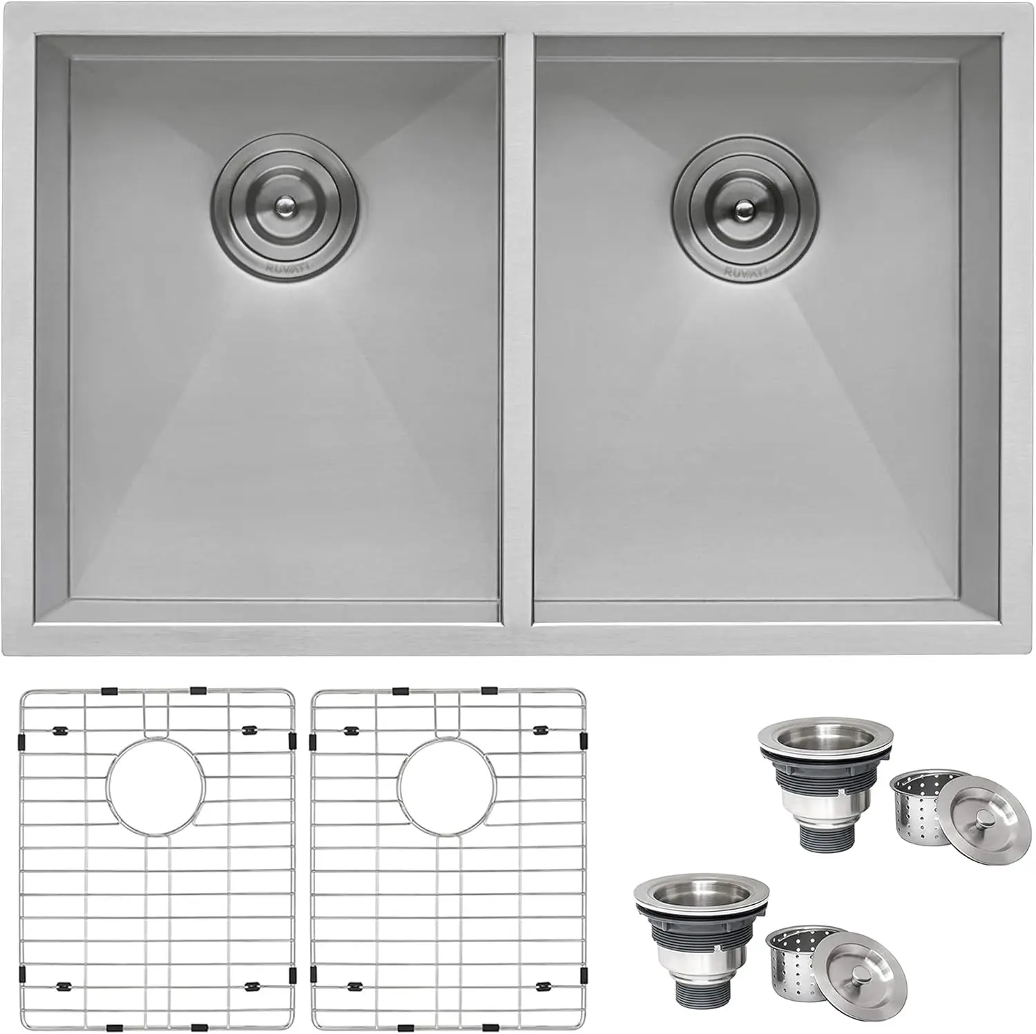 30-inch Undermount 50/50 Double Bowl Zero-Radius 16 Gauge Stainless Steel Kitchen Sink - RVH7350