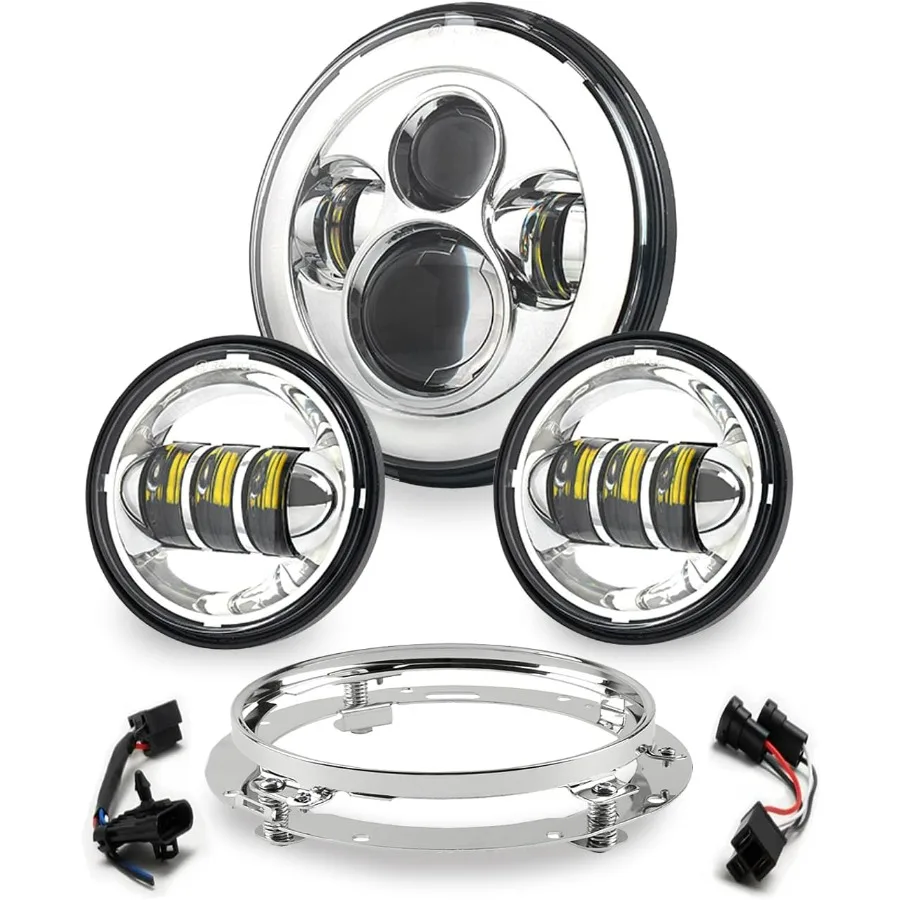 

Motorcycle 7 inch LED Headlight kit with 4 1/2 Passing Lamps Fog Lights Compatible with Harley Davidson Road King Ultra Classic