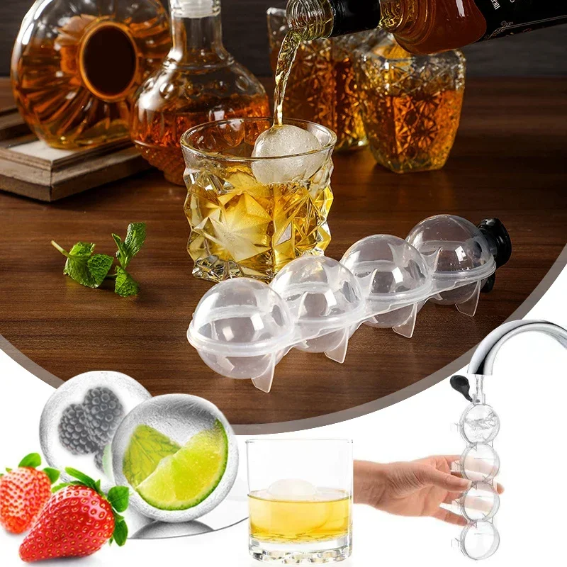 4-Hole Ice Cube Makers Round Ice Hockey Mold Whisky Cocktail Vodka Ball Ice Mould Bar Party Kitchen Accessories Ice Ball Tools