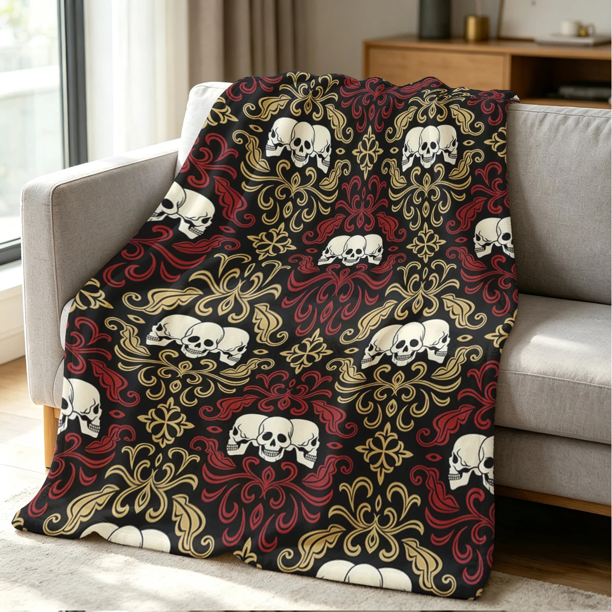 Skull Ornament Blanket Soft Cozy Throw for Sofa Bed Festive Holiday Decor Gift for Kids and Adults,Lightweight and Warm