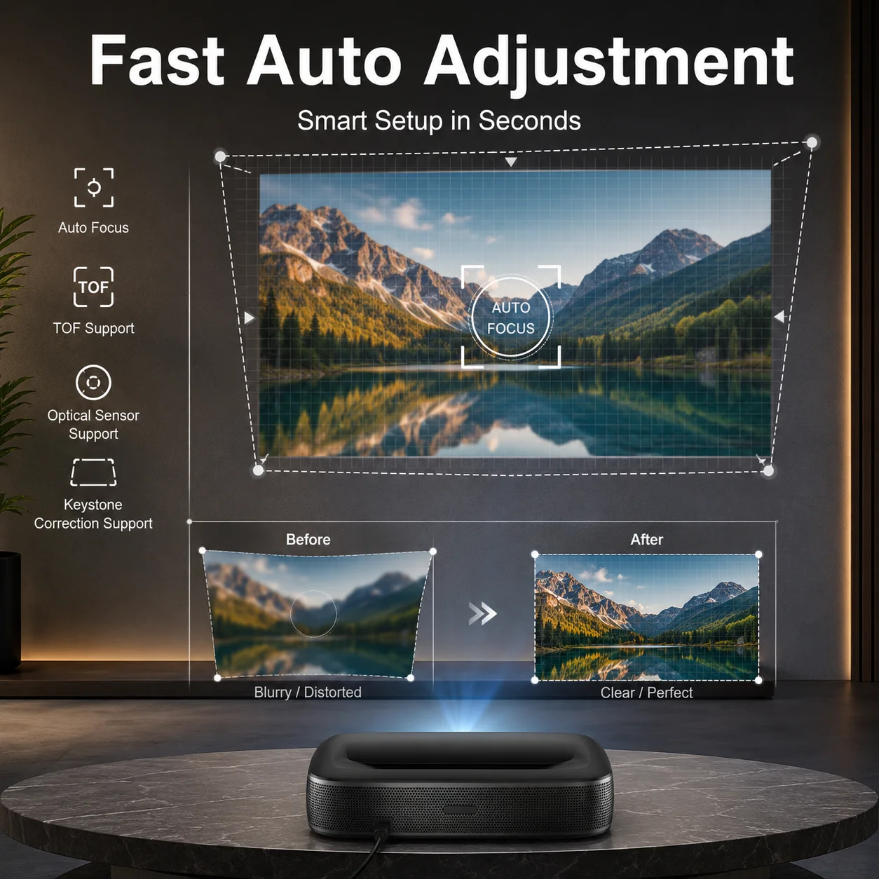 WUPRO Cinema Galaxy G3 Smart-Projektor, 600 ANSI-Lumen, native 1080P Full HD, 0,19:1 Ultra-Short-Throw, Android 9.0 mit GTV-Stick, Autofokus, 2 GB + 16 GB, Dolby Audio, 5000-mAh-Akku, Heimkino.