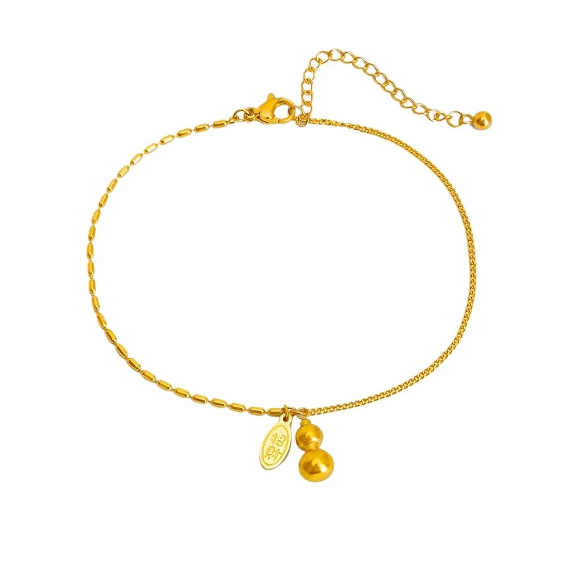 

24-каратный золотой браслет Lucky Gourd, высококачественные аксессуары для ног для девочек на удачу, аксессуары для ног Lucky Nafu