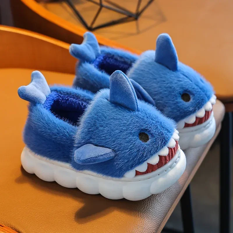 

Parent-child Shoes Winter Cotton Slippers To Be Home Child Shark Shoes Flip Flops for Kids Girls Cute Cartoon Baby Boys Slippers