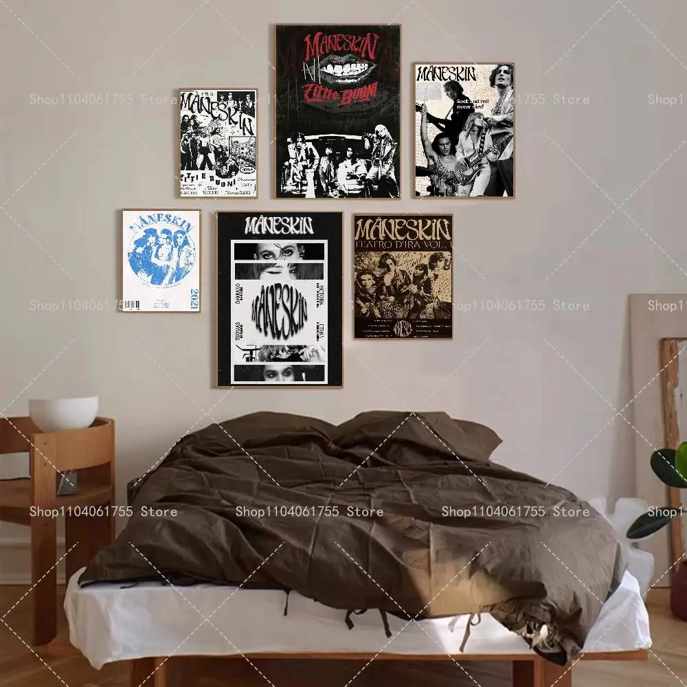 M-Maneskin Band Poster Self-adhesive Art Waterproof Paper Sticker Coffee House Bar Room Wall Decor