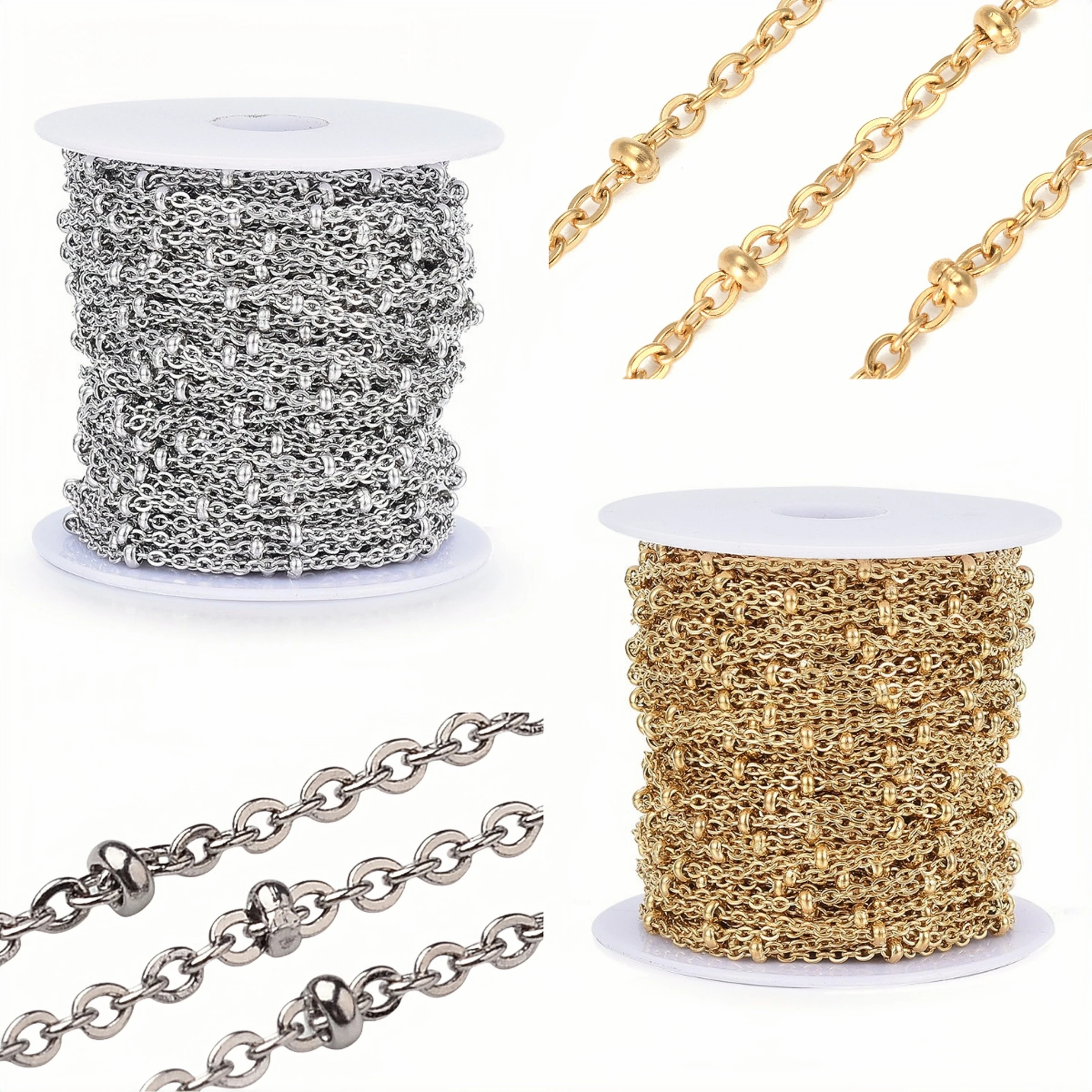 

10m 304 Stainless Steel Cable Chains with Rondelle Beads and Spool for Diy Necklace Bracelet Jewelry Making Findings