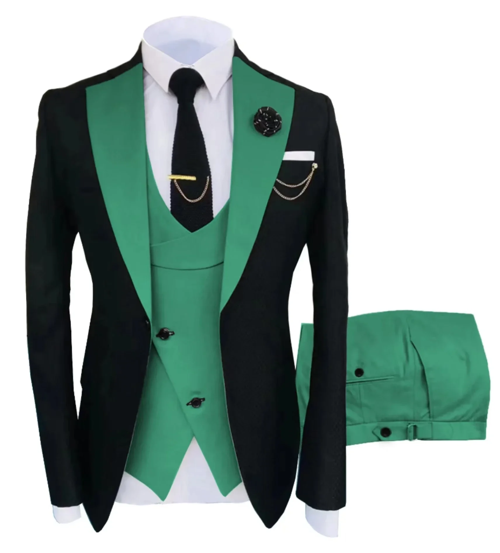 

Мужской элегантный деловой костюм-смокинг из трех предметов с пиджаком, жилетом и брюками для свадебных платьев, вечерних вечеринок, выпускных танцев, взрослых, размер