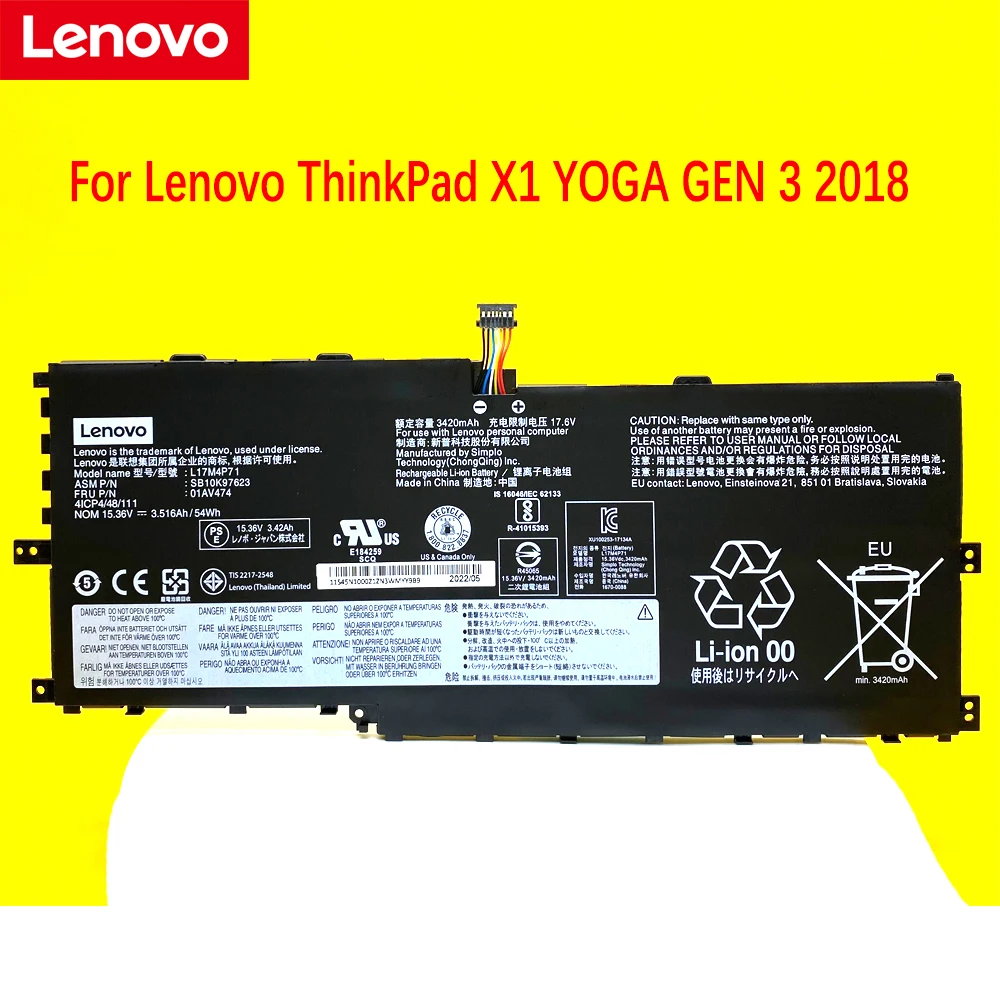 

NEW Original 01AV474 Battery For Lenovo ThinkPad X1 YOGA GEN 3 2018 01AV475 L17M4P71 L17C4P71 SB10K97623 01AV499 L17C3P71