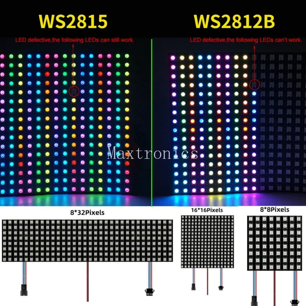 Nowy Panel matrycowy WS2815 WS2812B elastyczny ekran cyfrowy piksel LED zaprogramowany indywidualnie adresowany kolorowy wyświetlacz DC5/12V