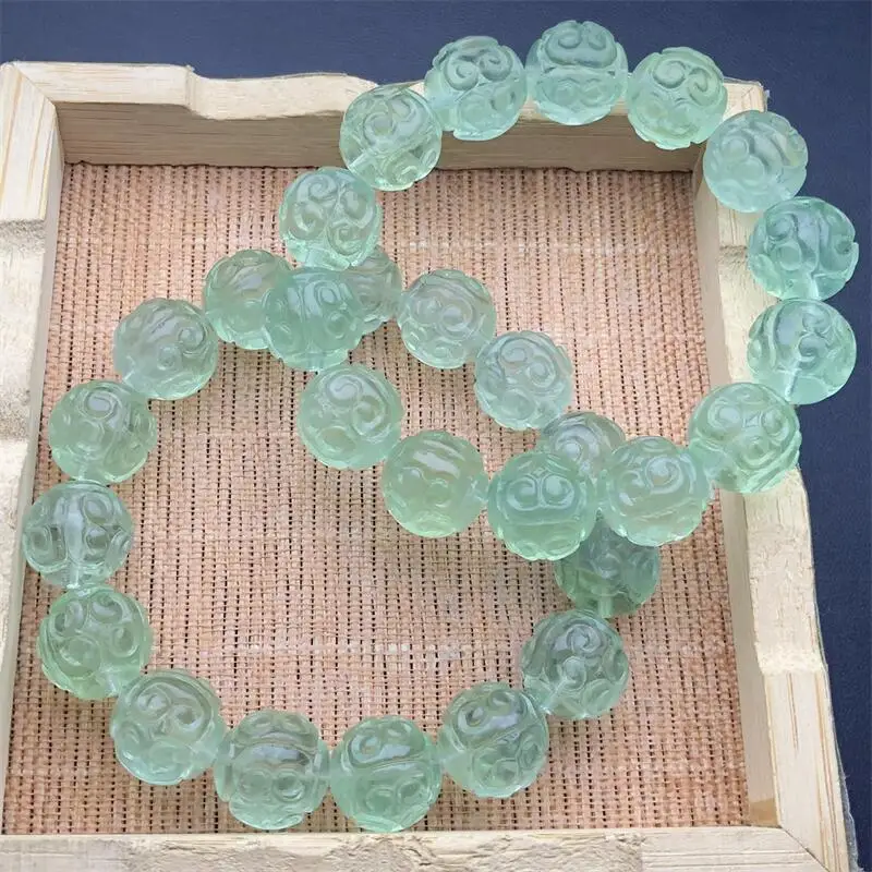 13MM Natural Green Fluorite Mosaic Bead Bracelet Handmade Crystal Quartz Jewelry Stretch Bangle Children Birthday Gift 1pcs