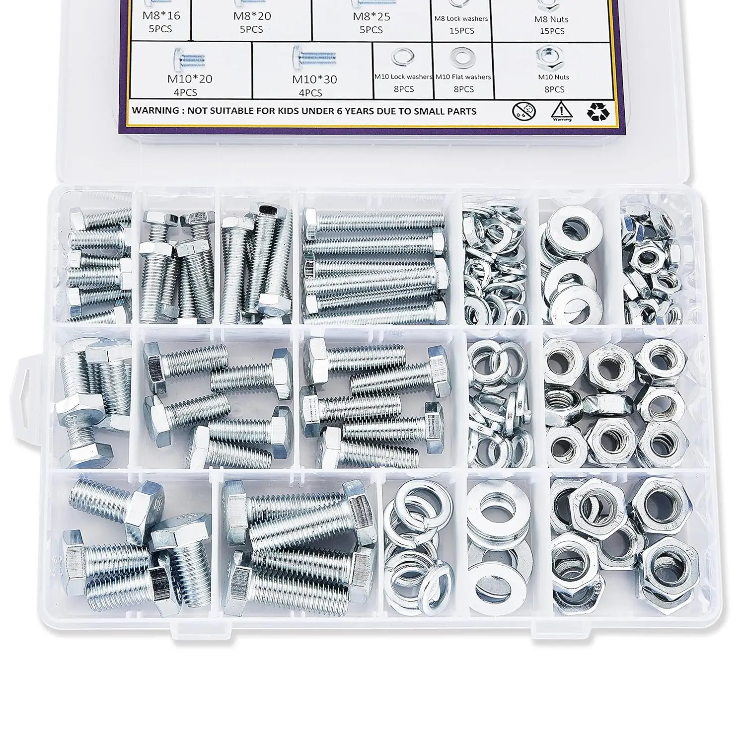 

188PCS M6 M8 M10 Hardware Nuts and Bolts Assortment Kit, Heavy Duty Metric Machine Screws with Nuts and Washers for Home Auto