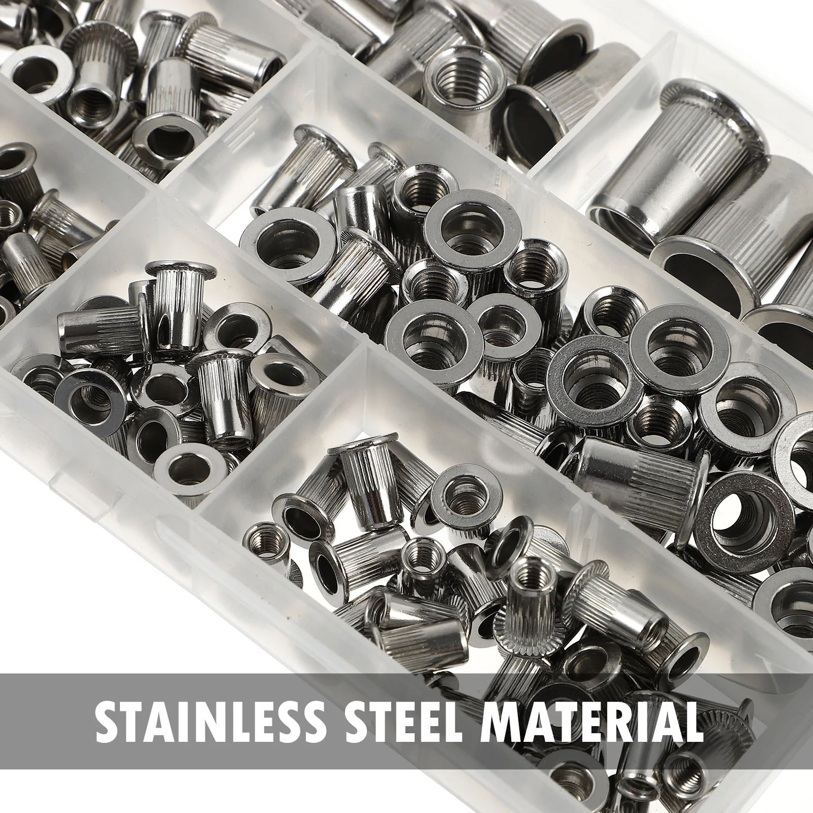 

165Pcs Stainless Steel Rivet Nut Kit Multipurpose Durable Threaded Inserts Flat Head Nuts Repair Fasteners Rivet Nut Set