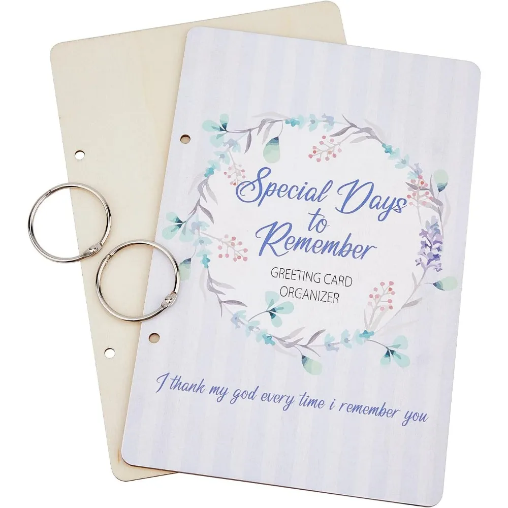 Greeting Card Organizer Special Days to Remember Wooden Loose Leaf Binder Postcard Photo Album 2-Rings Cover Birthday Reminder