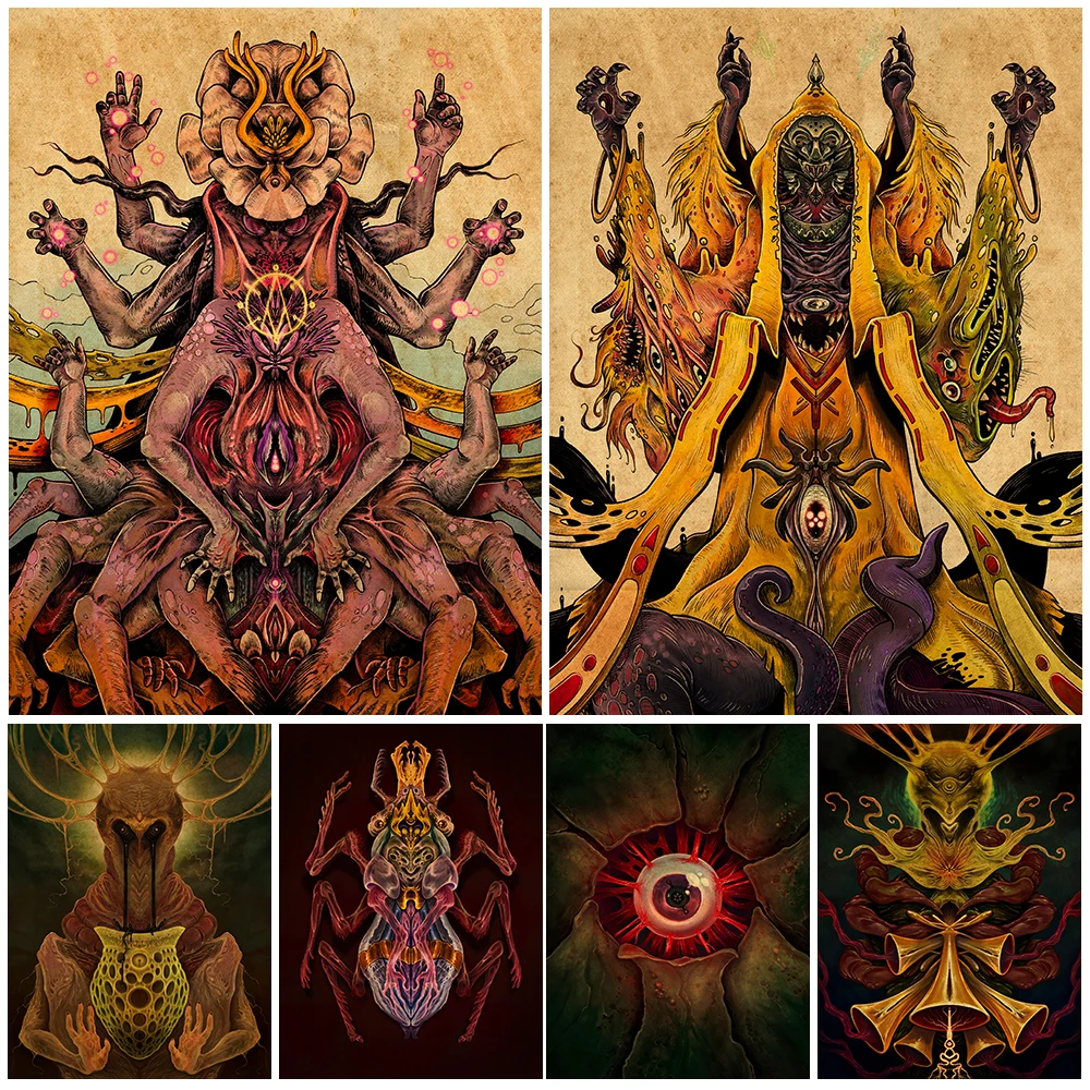 Alien Monster Abstract Wall Art Canvas Painting Terrorist Insects And Cosmic Predators Vintage Art Poster And Prints Home Decor