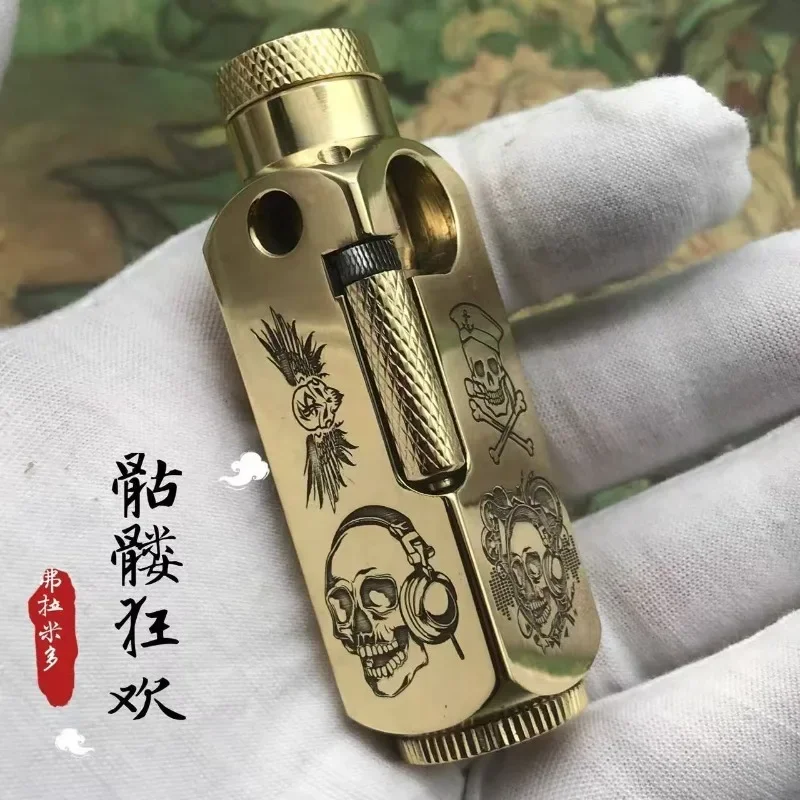 Retro Heavy-duty Groove Shaped Brass Lighter Laser Engraved Hexagonal Pattern Personalized Retro Creative Windproof Lighter