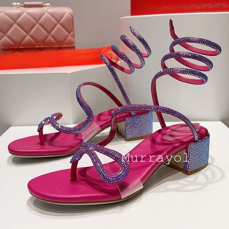 Sandalias transparentes de PVC con una correa y tacones finos para mujer, decoración de cristal, Sandalias con correa elástica en forma de serpiente, zapatos de vestir de verano, zapatos de tacón