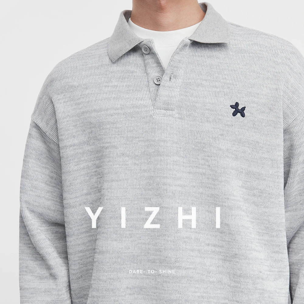 2025 Autumn Winter New Fashion Men's Sweatshirt Lapel Casual Loose POLO Shirt Top National Trend Heavy Lapel Long Sleeve T-shirt