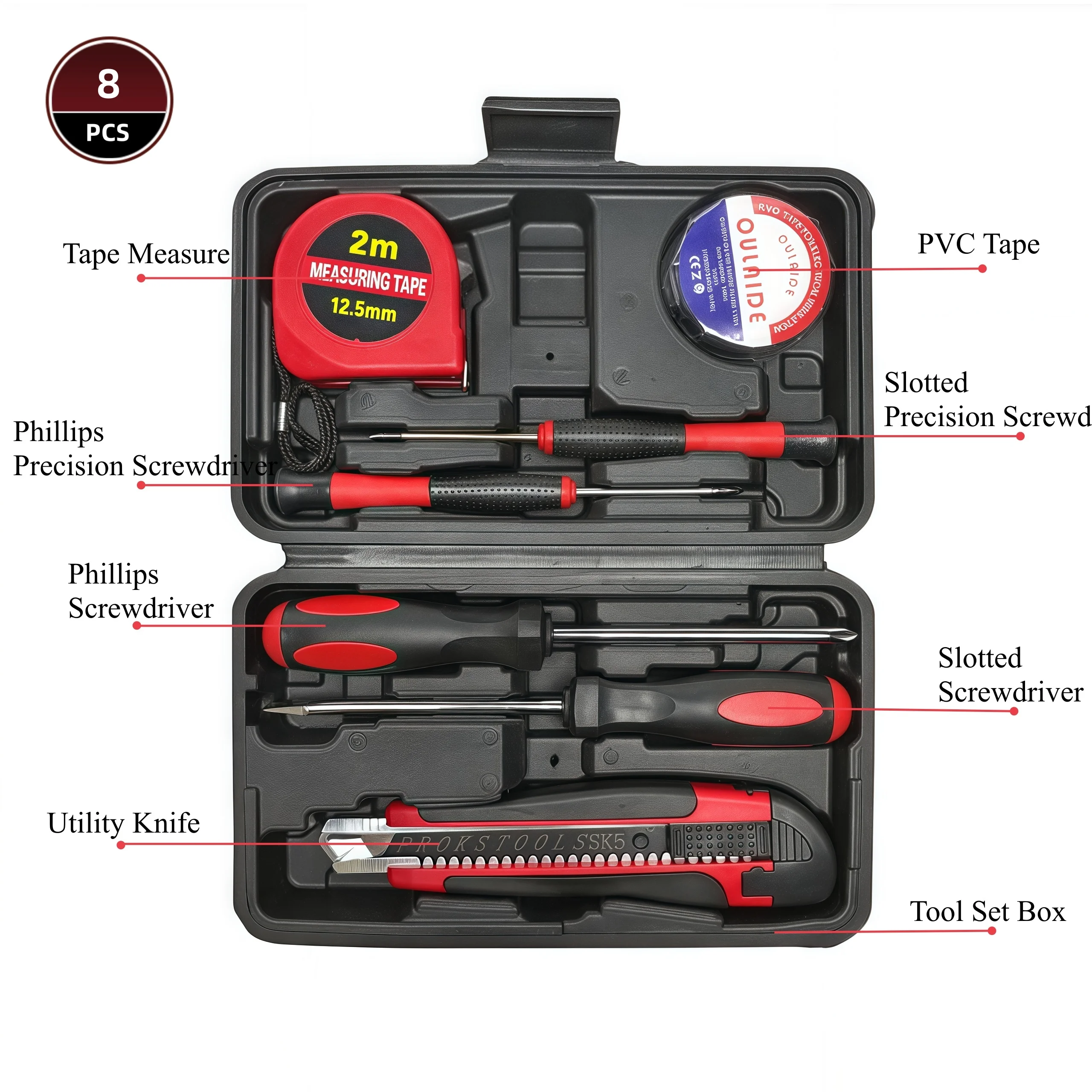 8 Piece Home DIY Tools Kit Set – General Household Hand Tool Kit for  Home Repair with Plastic Toolbox Storage Case