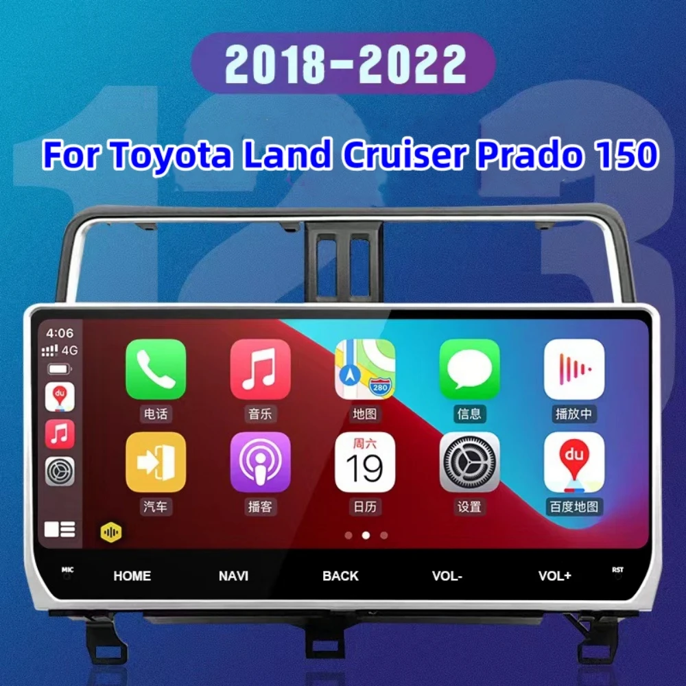 Radio samochodowe dla Toyota Land Cruiser Prado 150 2018 2019 2020 2021 2022 samochodowy odtwarzacz multimedialny Android 12 Carplay nawigacja GPS