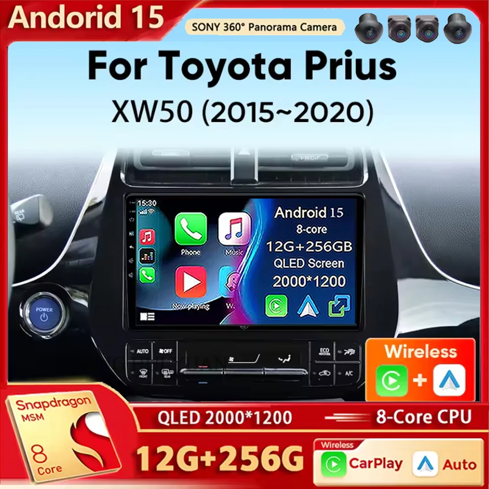 Android 15 Radio del coche para Toyota Prius XW50 2015 2016 2017 2018 2019 2020 Carplay inalámbrico Android Auto reproductor Multimedia 2 D