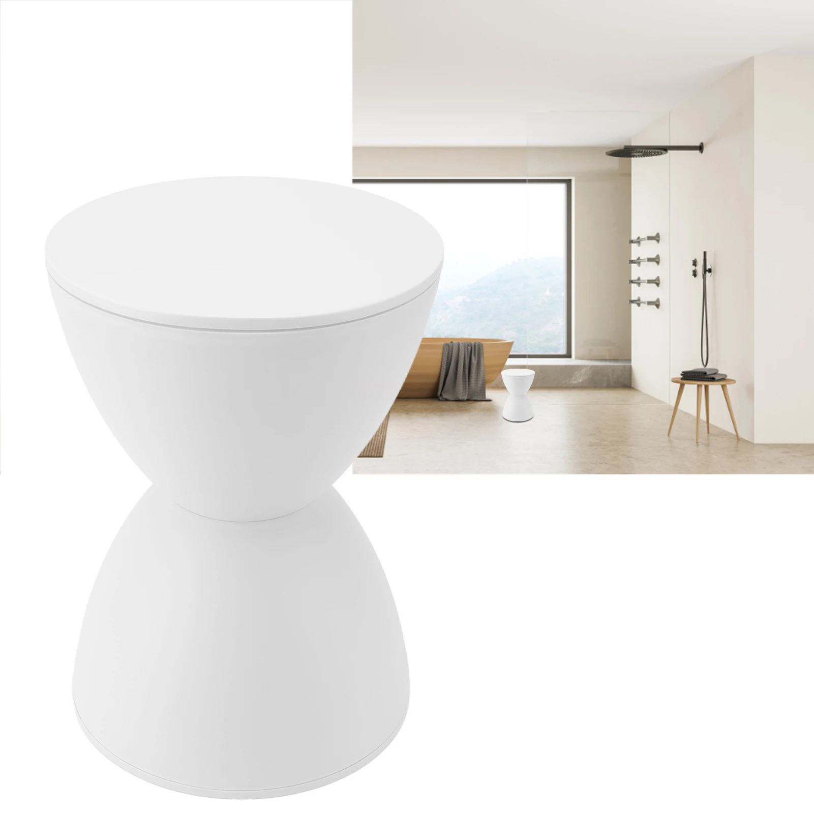 

Hourglass Shaped Stool Plastic Modern Simple Nordic Style Household Round Stool For Bathroom Fitting Room White