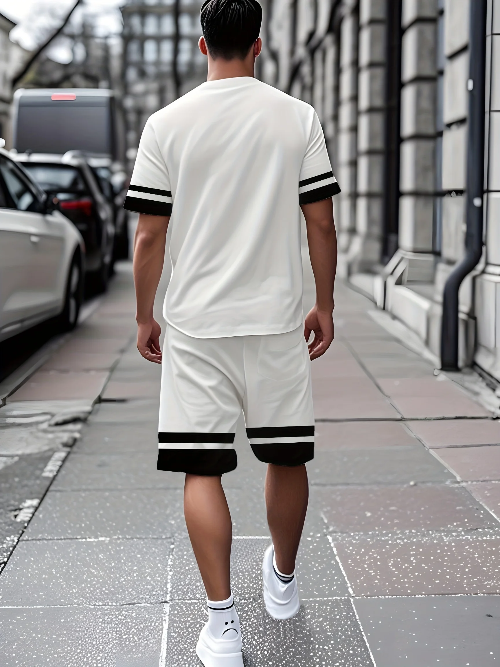 Новинка лета 2025 года, мужская повседневная футболка с короткими рукавами и шорты в полоску с 3D принтом для взрослых, комплект из 2 предметов для бега