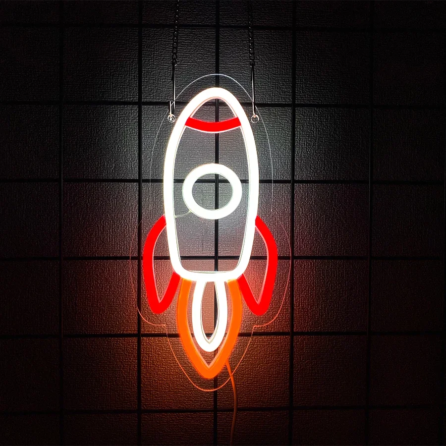 Rocket Neon Sign for Wall Decor, Spacecraft LED Light Sign For Room, Bar, Game Room Art Decor, Gifts For Friends.