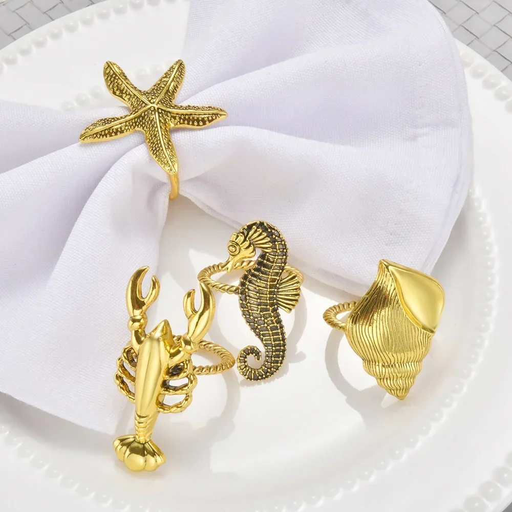 Ocean Themed Napkin Rings Retro Metal Napkin Holders for Home Beach Wedding Party Table Decoration