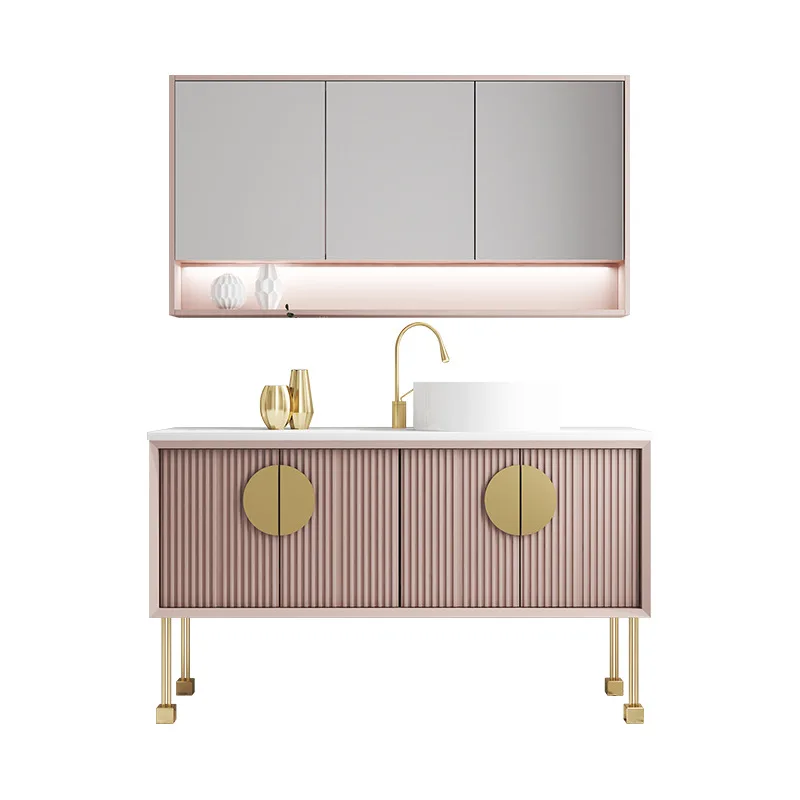 Vendite dirette in fabbrica mobile da bagno in rovere lavabo dal pavimento al soffitto combinazione bagno lavabo a mano specchio da bagno