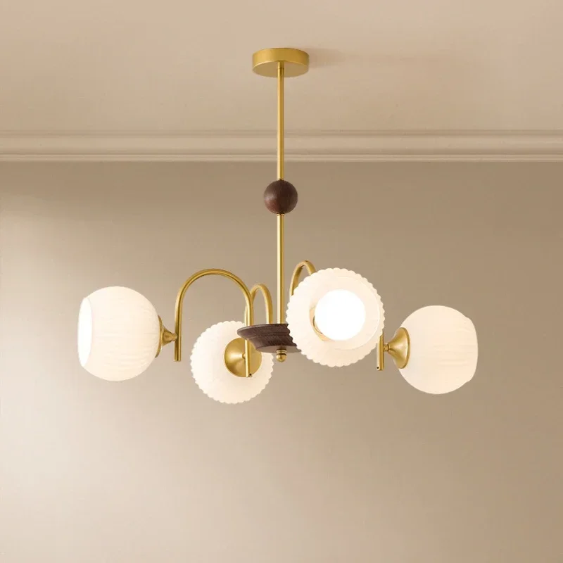 SANDYHA Elegant Walnut Wood French Pendant Light for Kitchen Island Dining Table Living Room Bedside Stylish Home Lighting