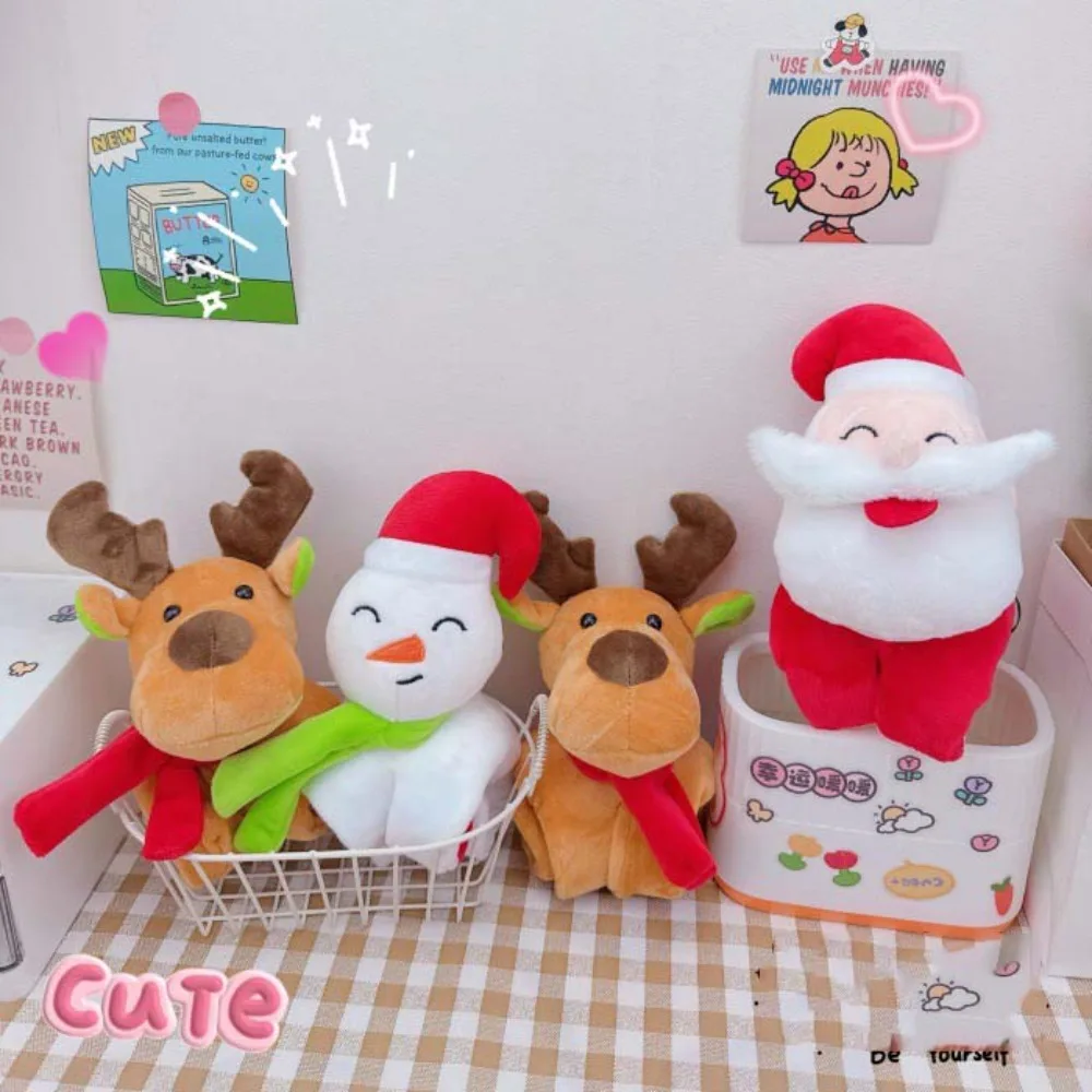 With Clap Circle Christmas Plush Toy Bracelet Furry Santa Claus Snowman Bracelet Plush Toy Cartoon Button Batteries