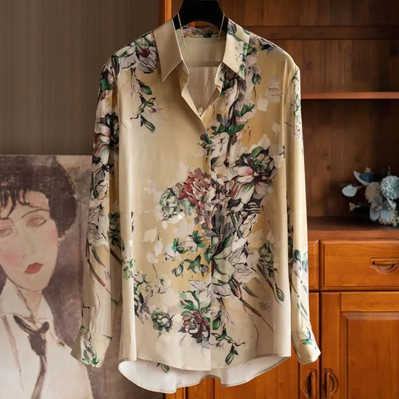 

Women's New Style Spliced button Elegant Printed Lapel Long-sleeved Shirt Top