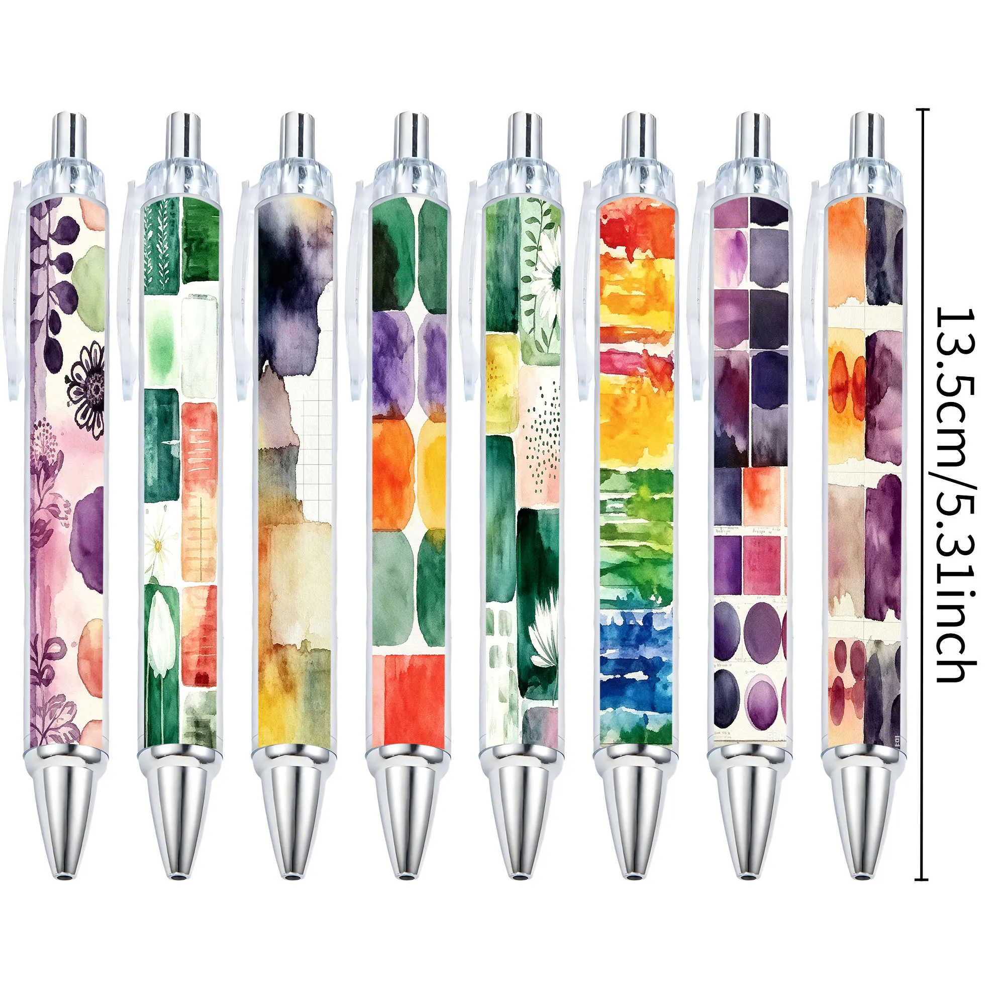 8pcs Morandi Watercolor Color Blocks Flower Theme Press Neutral Pen School Season Student Writing Pen Gift Pen Pattern Random