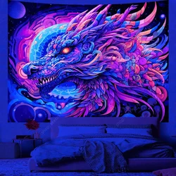 Psychedelic Animal Tapestry Dragon UV Reactive Tapestry Wall Hanging for Hippie Kawaii Room Decor Sofa Blanket Gift for Friend