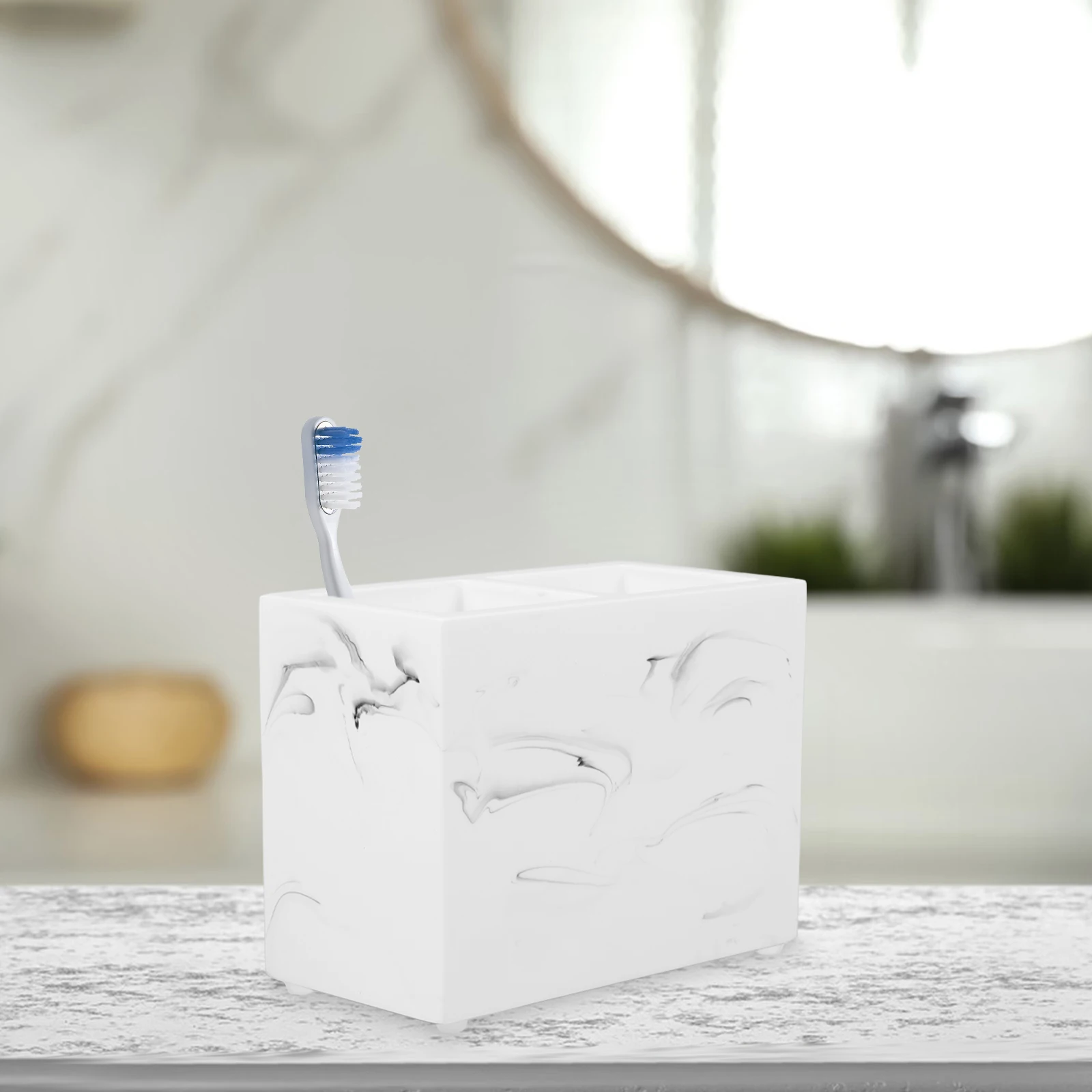 

Versatile Imitation Marble Toothbrush Organizer Resin Material Bathroom Storage Modern Traditional Style Countertop Rack