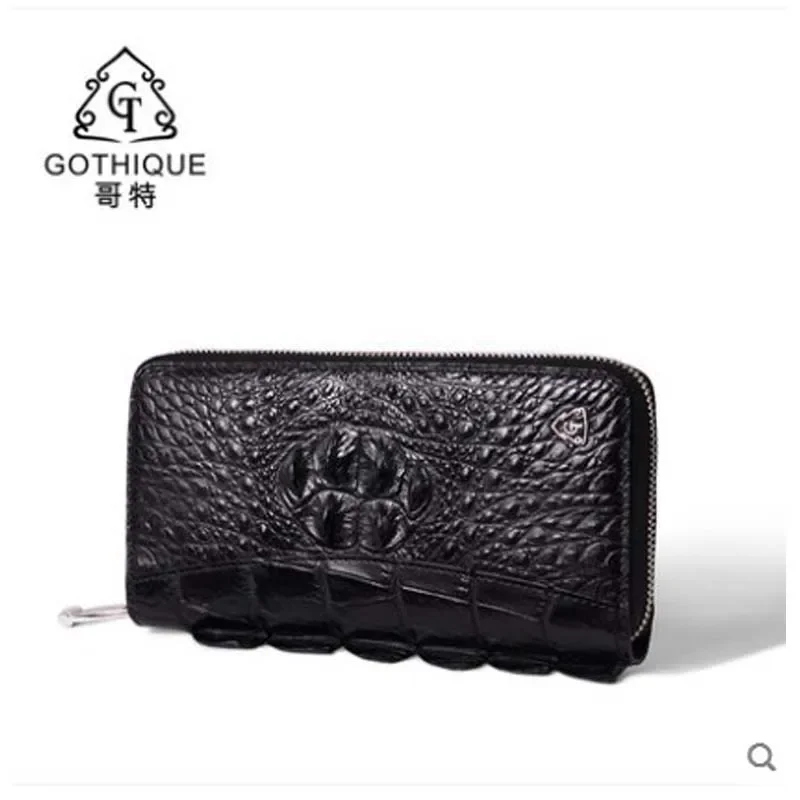 

gete New crocodile leather men clutches for men large capacity personalized tail fin stitching long purse men clutch bag