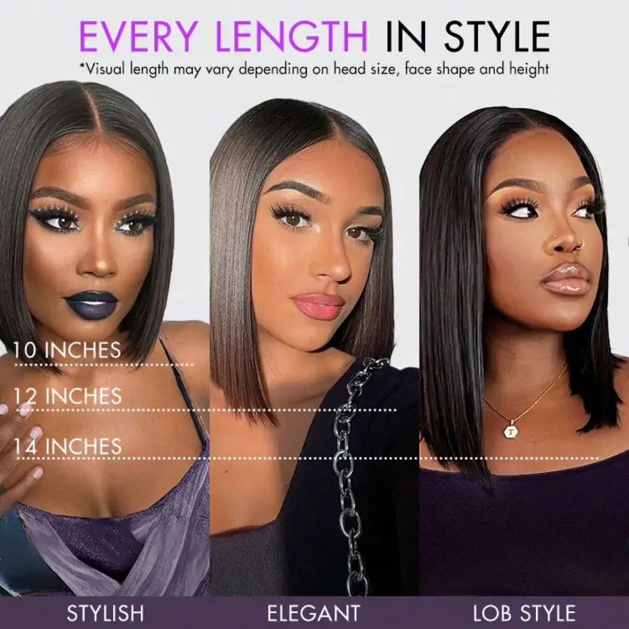 Smilegirl Bone Straight Short Bob Wig  13x4 HD Transparent Lace Front Human Hair Wigs 200% Density For Black Women Pre Plucked Realistic Scalp image 6
