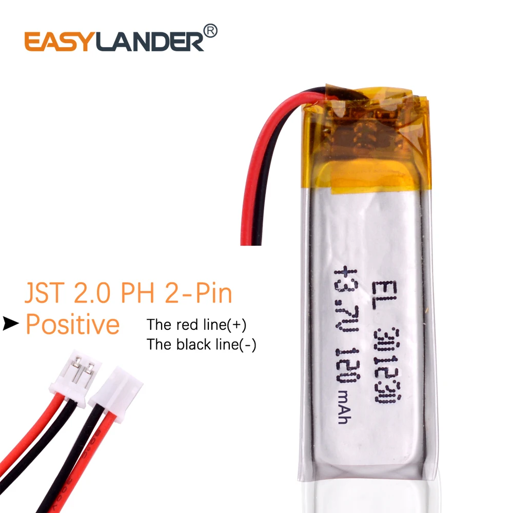 JST PHR-2-BK 2.02pin 301030 3.7V 120mAh Rechargeable Li-ion Polymer Battery Batteries 301230 for nice nano\