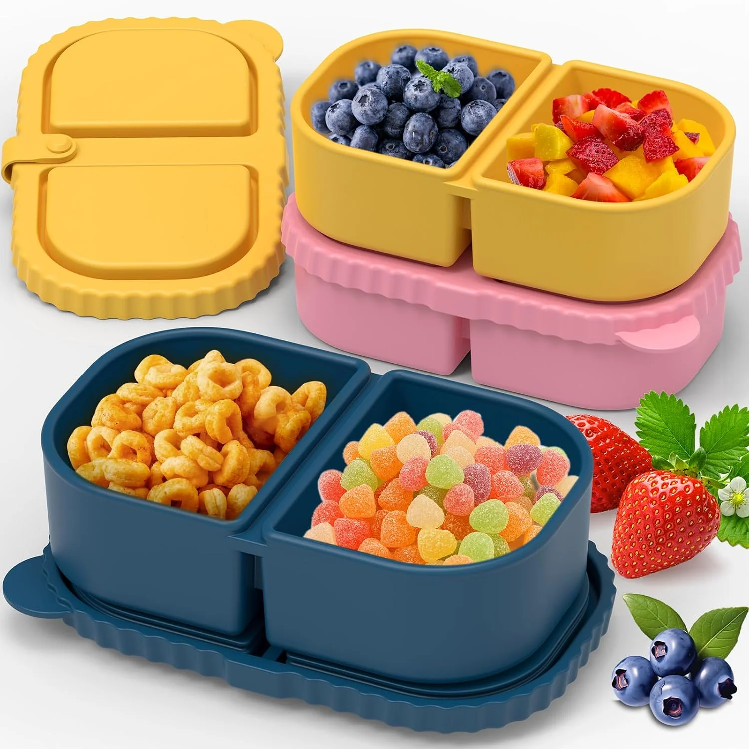 

Silicone Reusable Snack Containers with Lids Double Compartment Snackle Box Containers Small Mini Food Snack Boxs for Travel